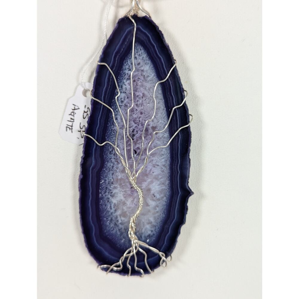 Large Purple agate sliceTree of Life wrapped Viking Knit Chain extender SP+ SS